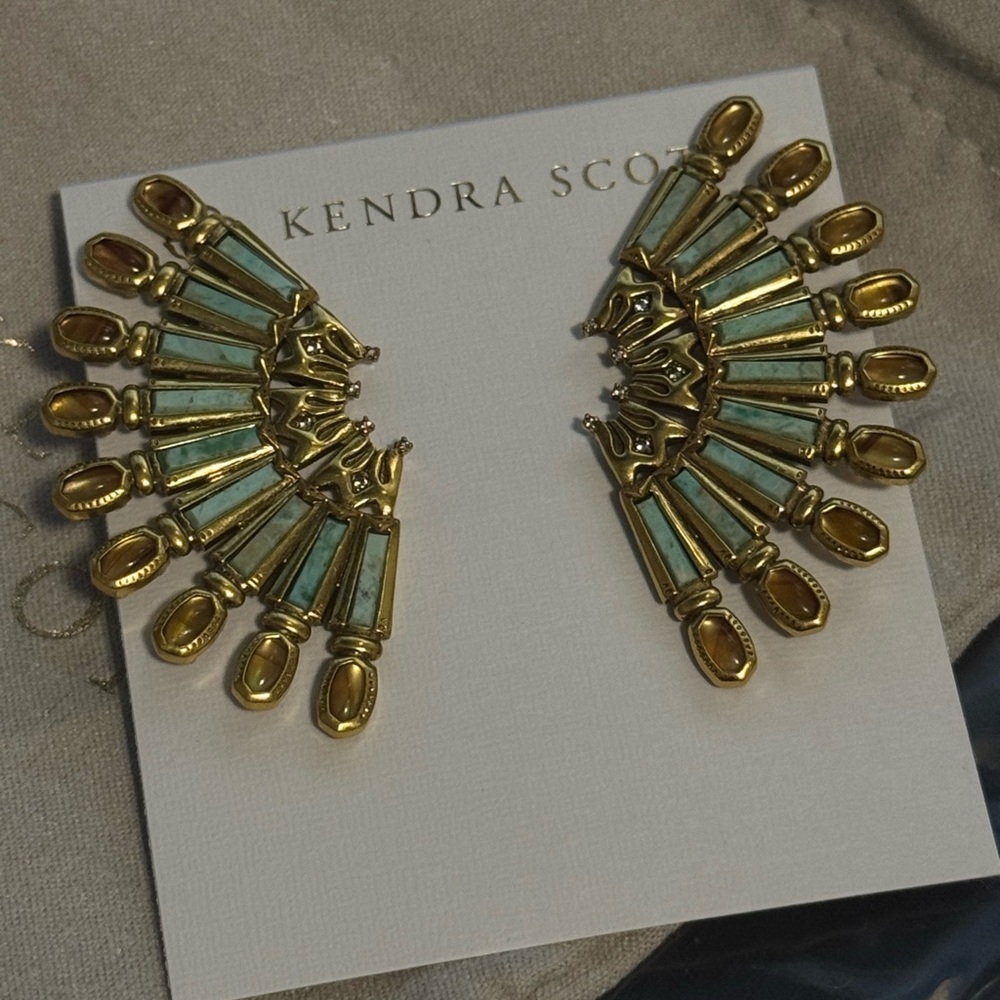 NEW Kendra Scott Catherine Vintage Gold Statement Earrings Multi Mix NWT - Picture 5 of 10